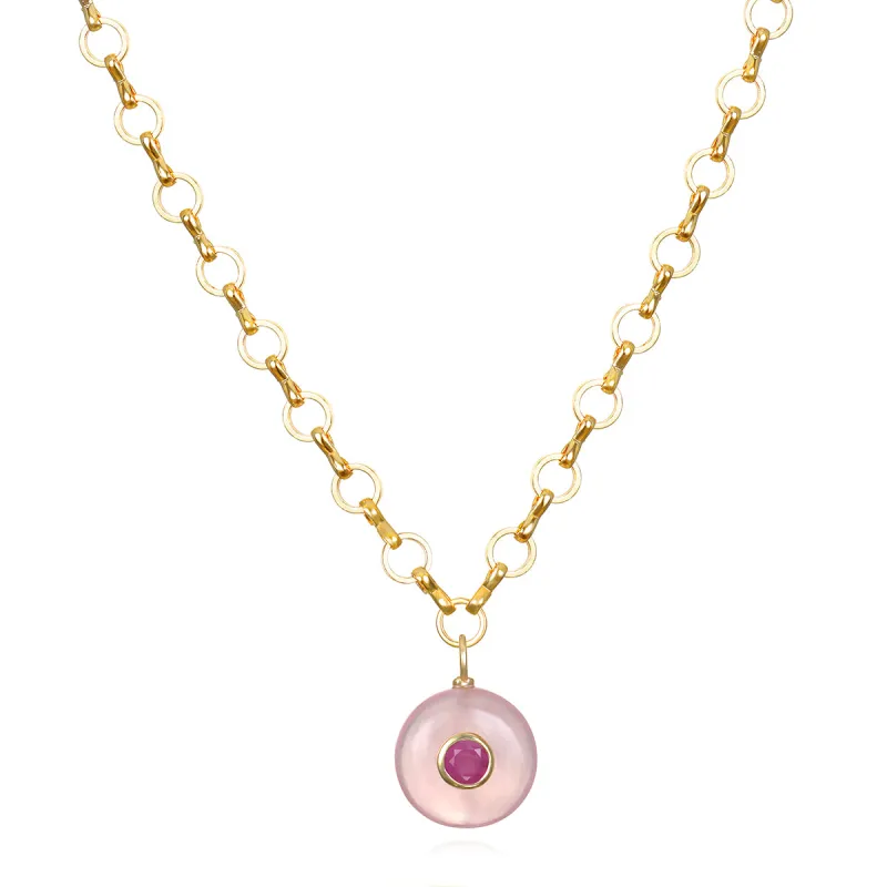 New! Rose Quartz & Pink Sapphire Petite Loop Necklace sold by Amelia Rose Design