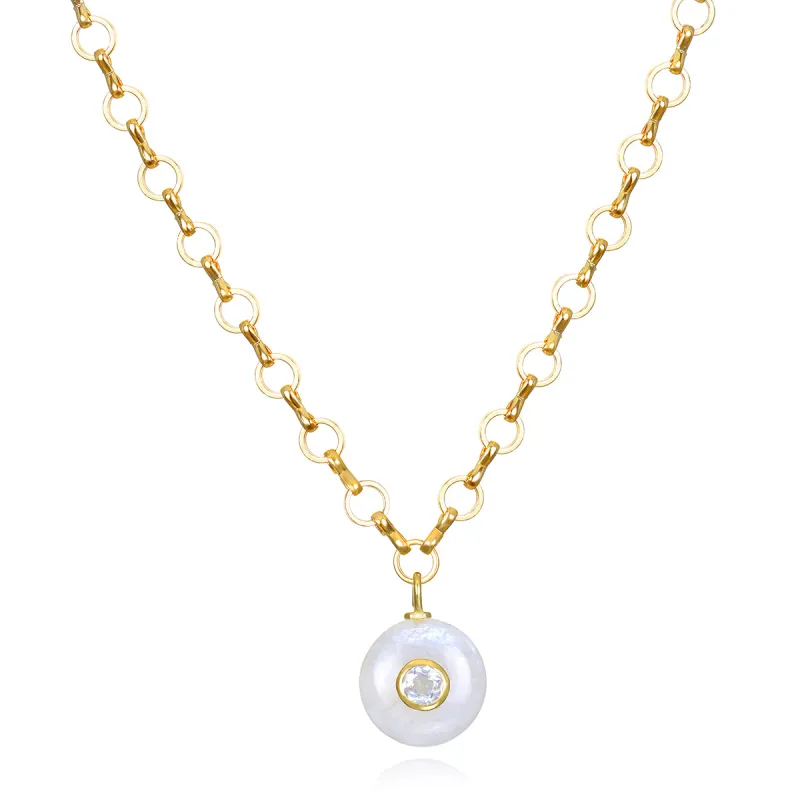 New! Rainbow Moonstone & White Topaz Petite Loop Necklace sold by Amelia Rose Design