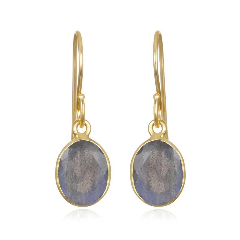 Bezeled Oval Gemdrop Earrings - Labradorite sold by Amelia Rose Design