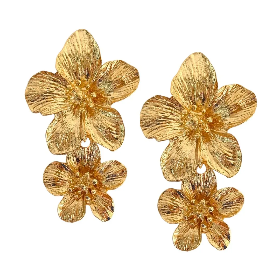 New! Grand Flower Post Dangles-Gold sold by Amelia Rose Design