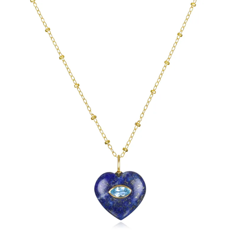 New! Lapis & Blue Topaz Heart Satellite Necklace sold by Amelia Rose Design