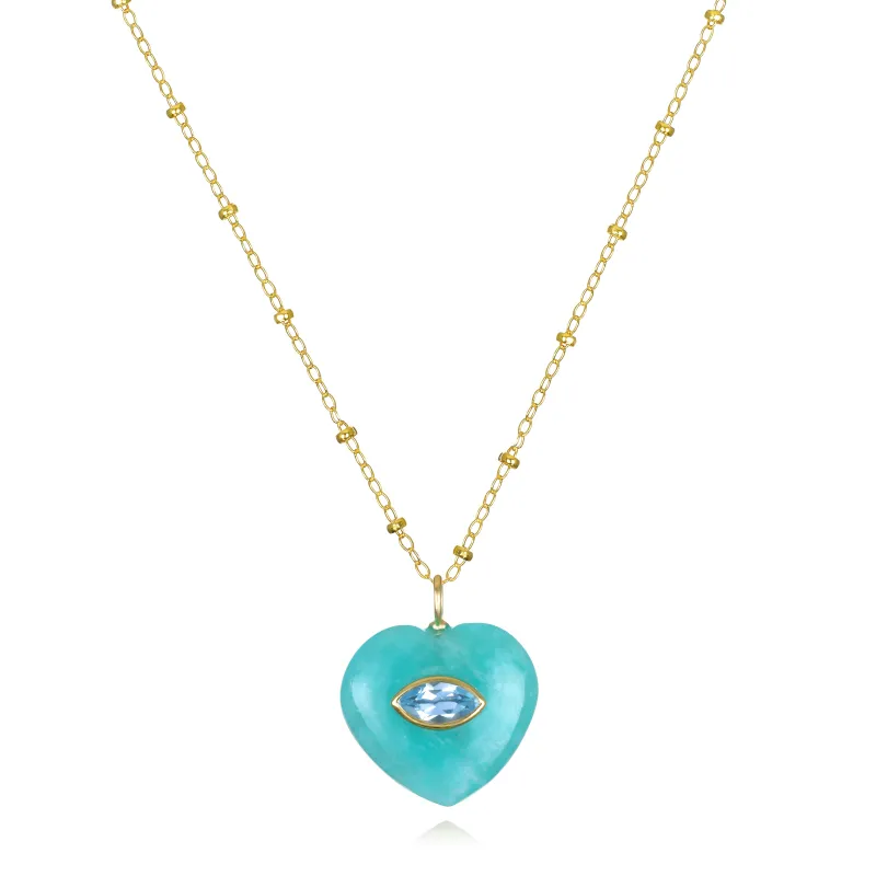 New! Amazonite & Blue Topaz Heart Satellite Necklace sold by Amelia Rose Design