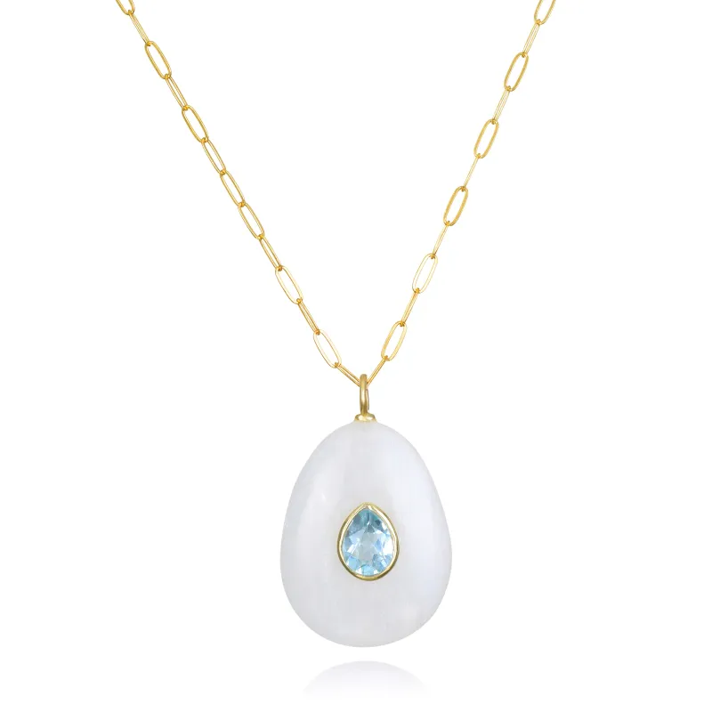 New!  Rainbow Moonstone & Blue Topaz Pear Pendant-Multiple Lengths sold by Amelia Rose Design