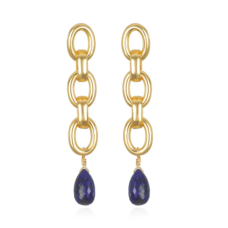 Golden Links Earrings-Lapis sold by Amelia Rose Design