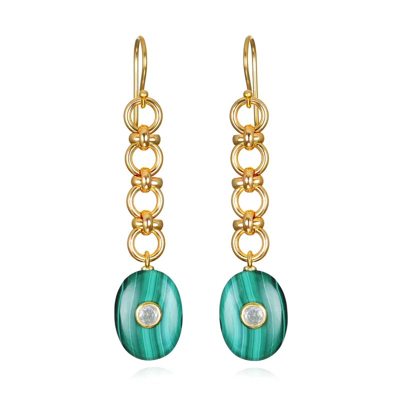 New! Double Gemstone Dangles-Malachite & Topaz sold by Amelia Rose Design