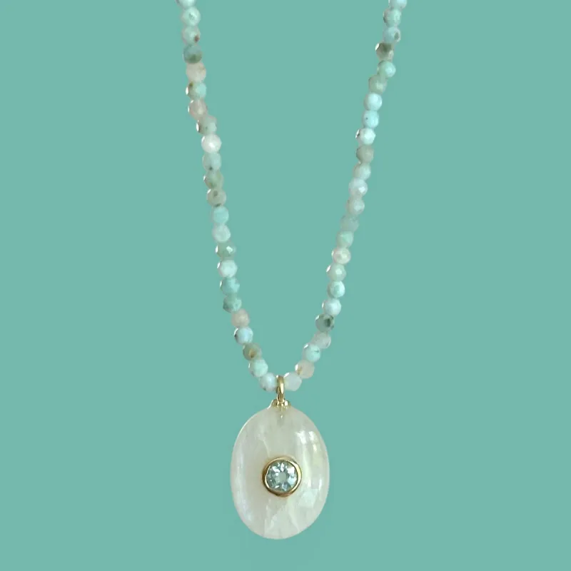 New!  Triple Gemstone Beaded Choker-Moonstone & Larimar sold by Amelia Rose Design