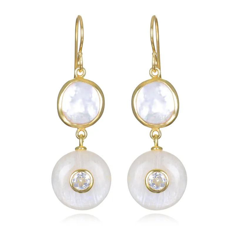 Framed Pearl, Moonstone & Topaz Dangles sold by Amelia Rose Design