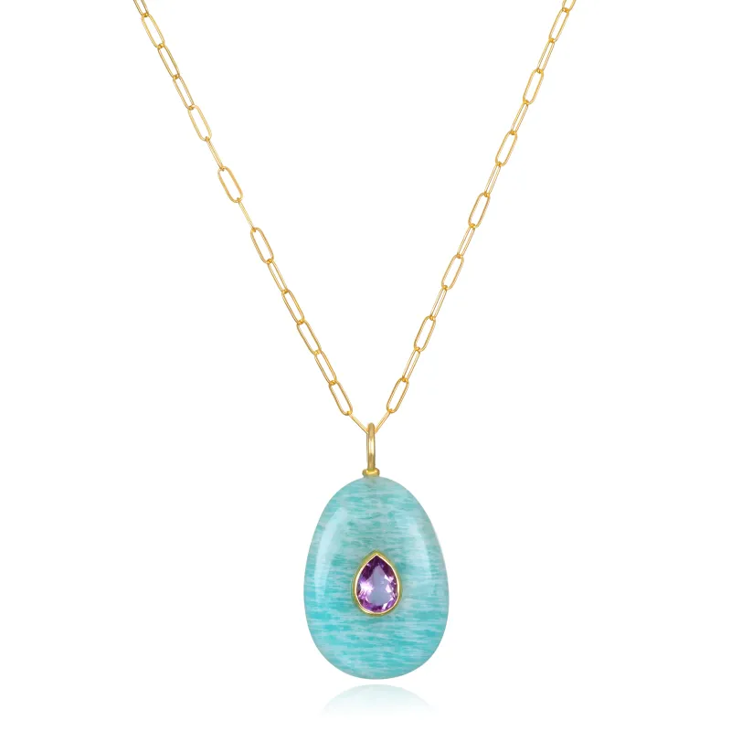 New! Amazonite & Amethyst Pear Pendant-Multiple Lengths sold by Amelia Rose Design