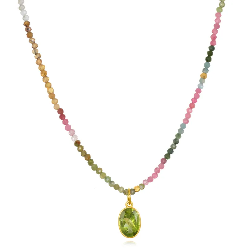 Watermelon Tourmaline & Peridot Charm Necklace sold by Amelia Rose Design