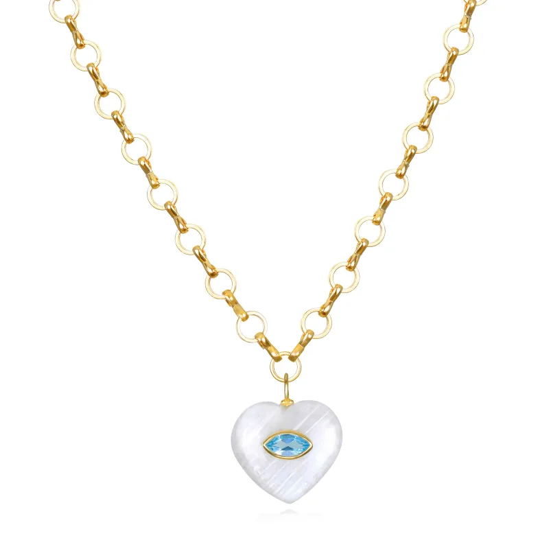 New! Rainbow Moonstone & Topaz Petite Loop Heart Necklace sold by Amelia Rose Design