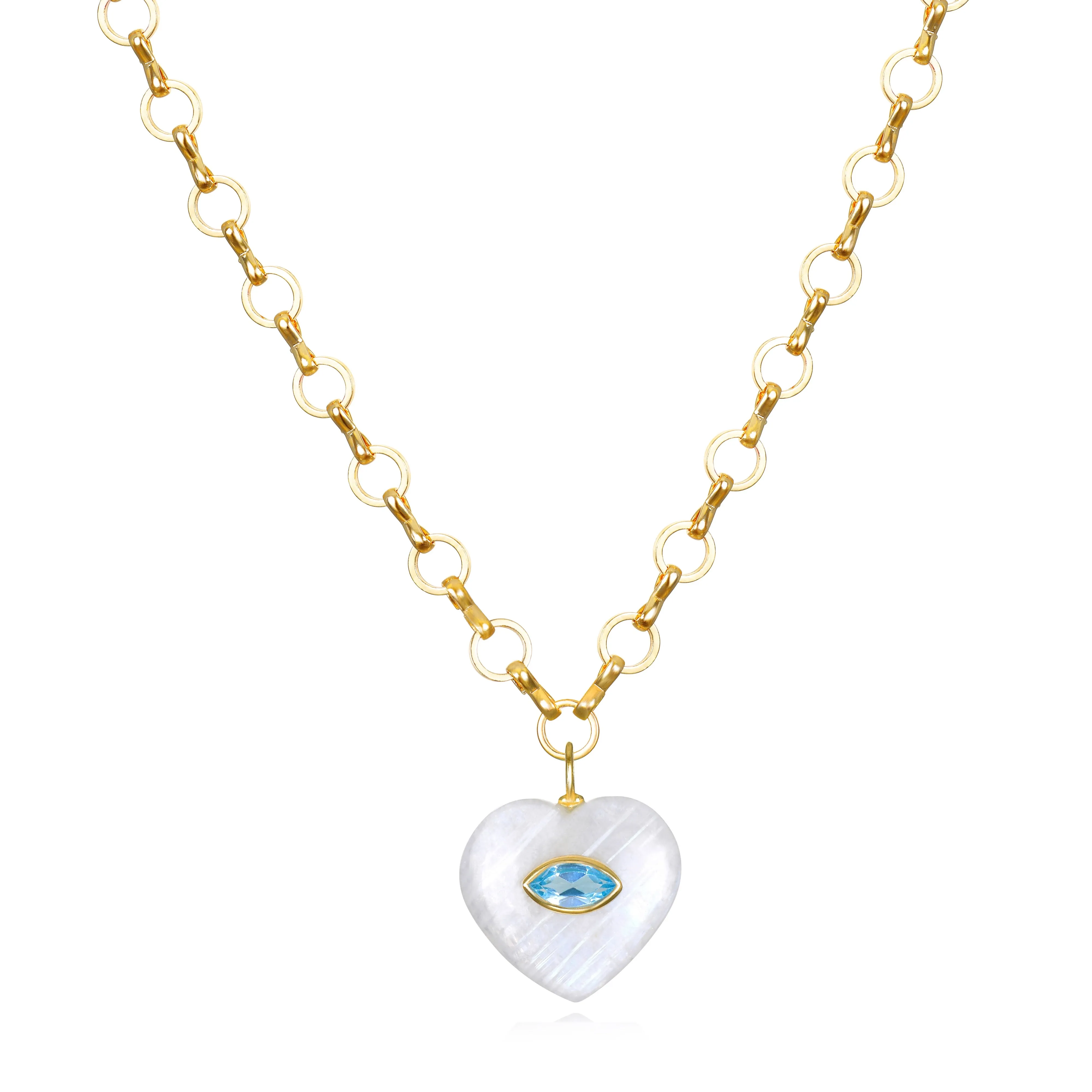 New! Rainbow Moonstone & Topaz Petite Loop Heart Necklace sold by Amelia Rose Design