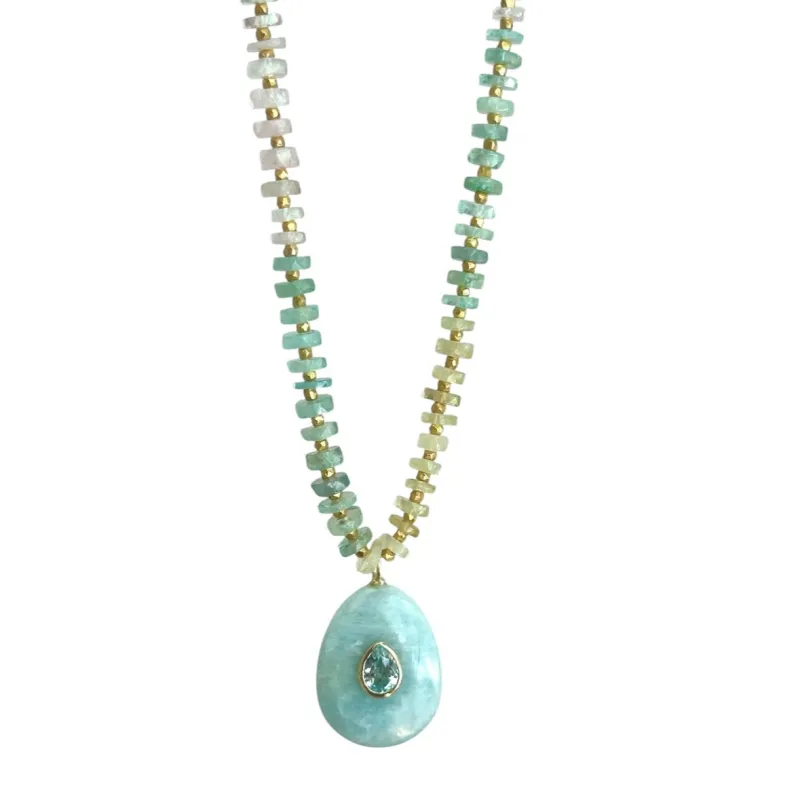 New! Aquamarine Heishi Sparkle Pendant Necklace sold by Amelia Rose Design
