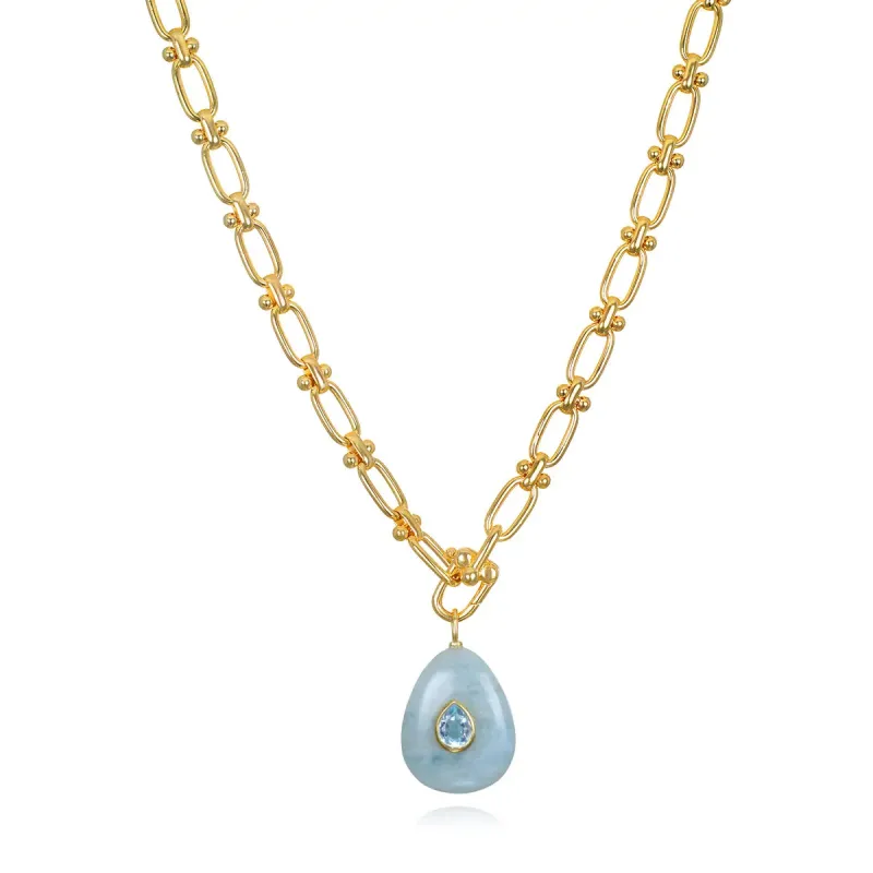 New!  Statement Oval Gemstone Necklace-Aquamarine sold by Amelia Rose Design