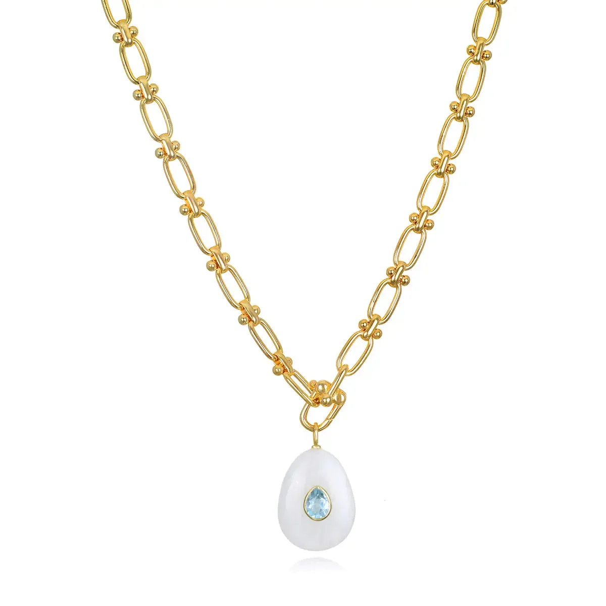 New! Statement Oval Gemstone Necklace-Rainbow Moonstone sold by Amelia Rose Design