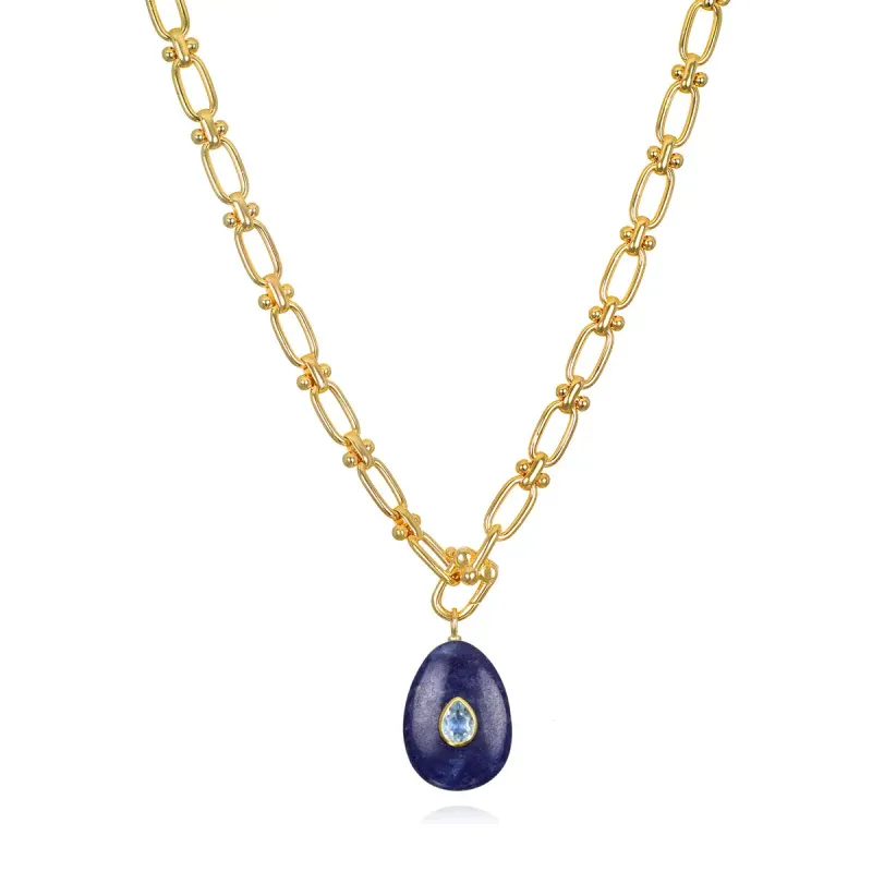 New!  Statement Oval Gemstone Necklace-Lapis sold by Amelia Rose Design