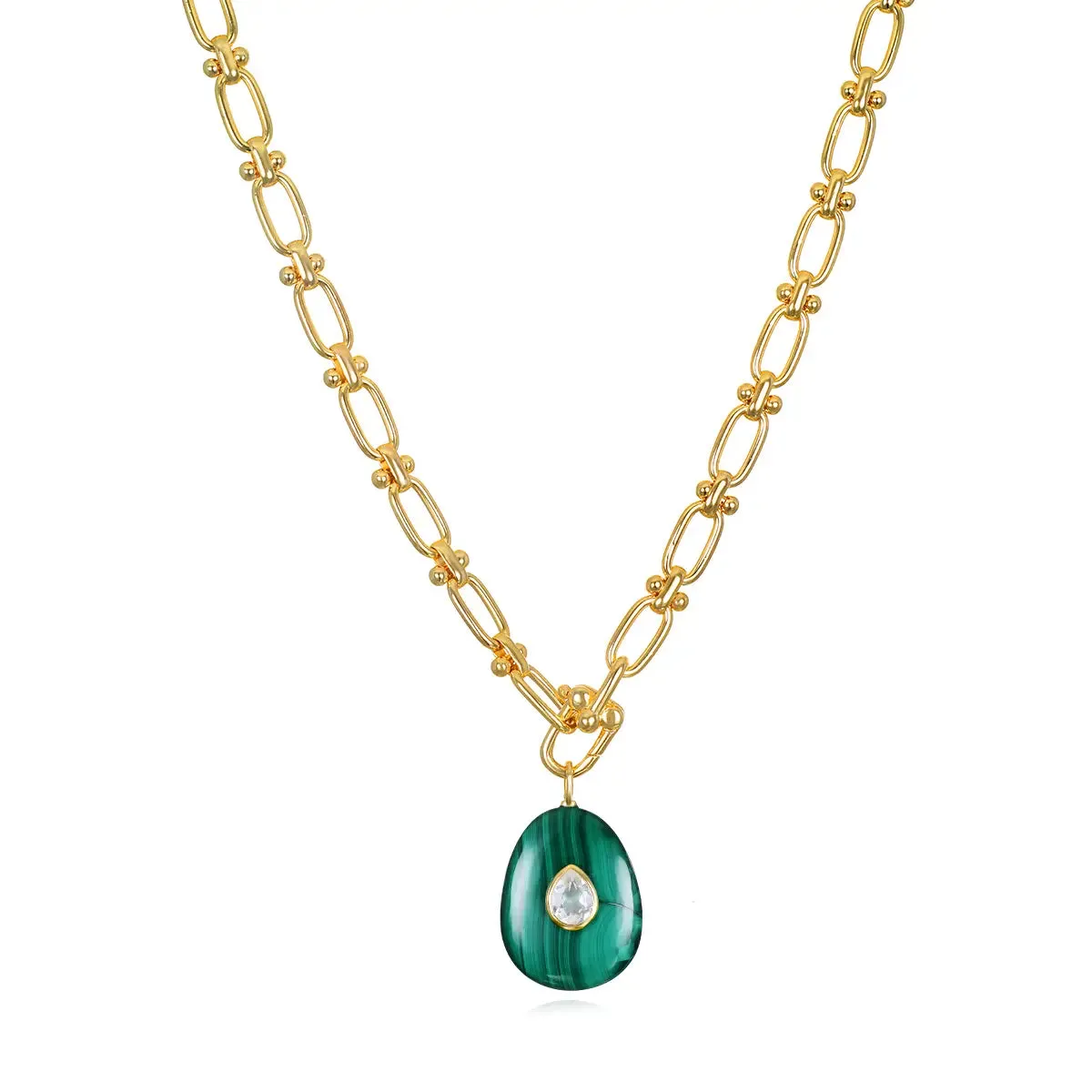 New! Statement Oval Gemstone Necklace-Malachite sold by Amelia Rose Design