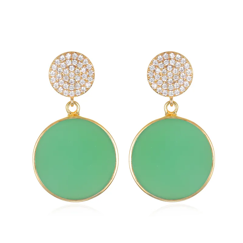 Coin Post Earring-Green Chalcedony sold by Amelia Rose Design