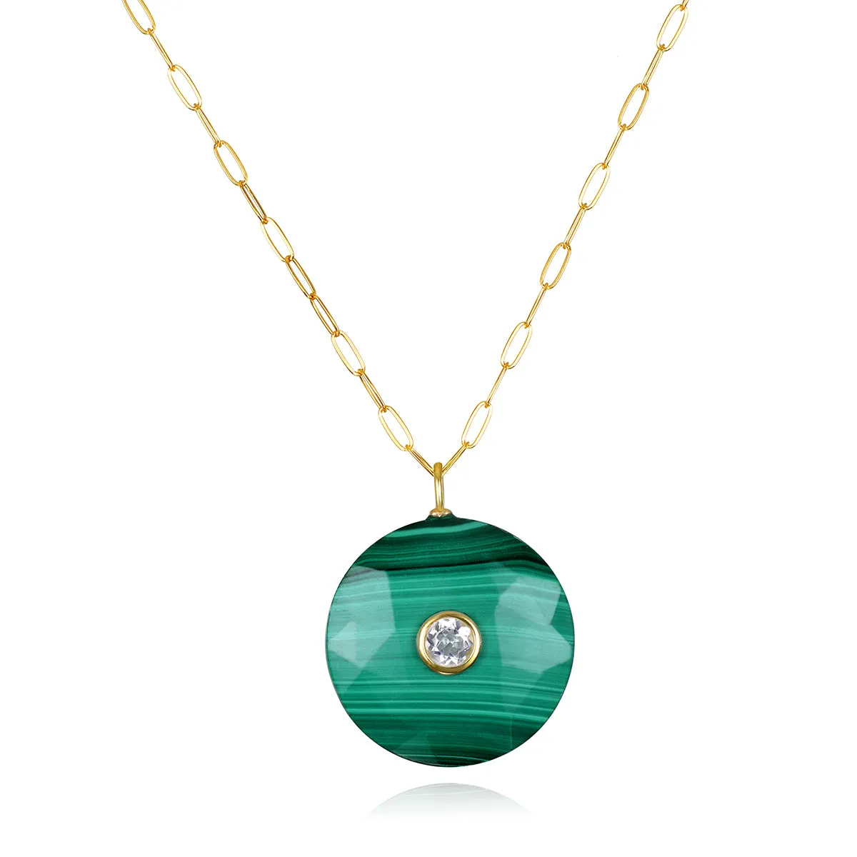 New! Malachite & Topaz Statement Coin Paperclip Necklace sold by Amelia Rose Design