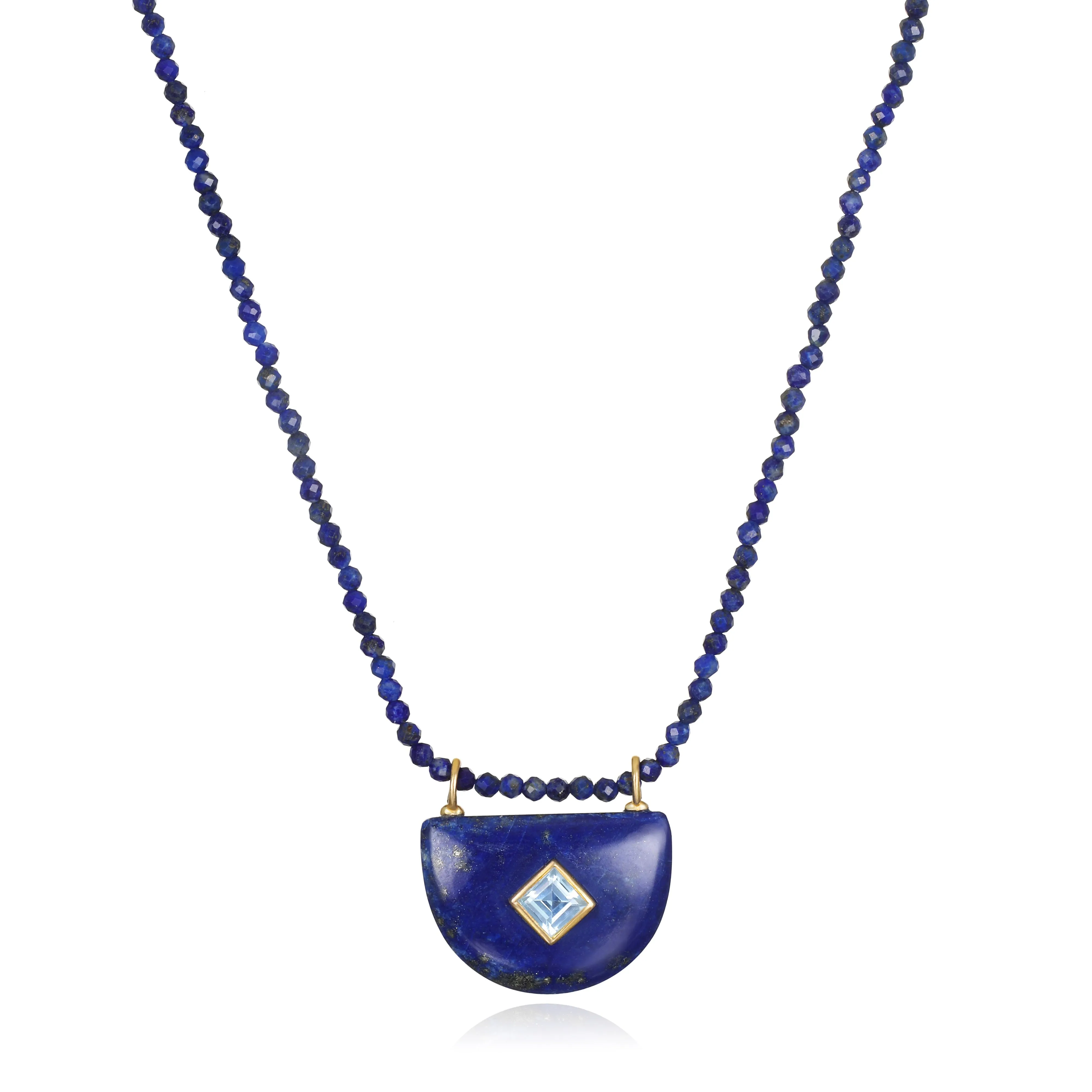 Lapis & Topaz Half Moon Necklace sold by Amelia Rose Design