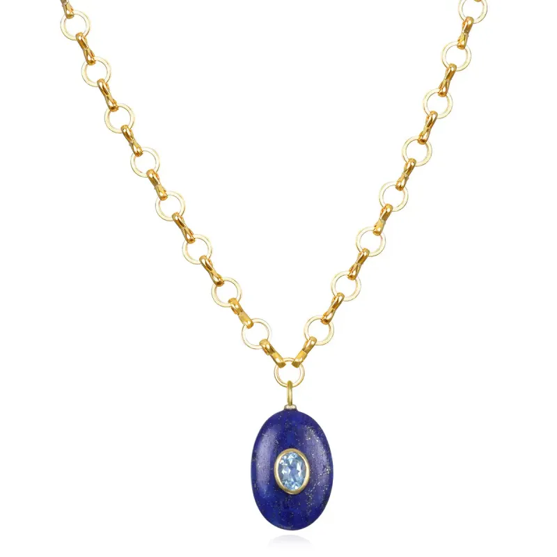 New!  Lapis & Topaz Petite Loop Oval Necklace sold by Amelia Rose Design