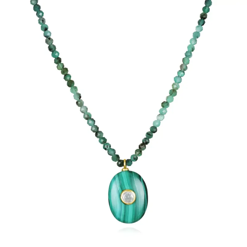 New!  Triple Gemstone Beaded Chokers-Malachite, Emerald & Topaz sold by Amelia Rose Design