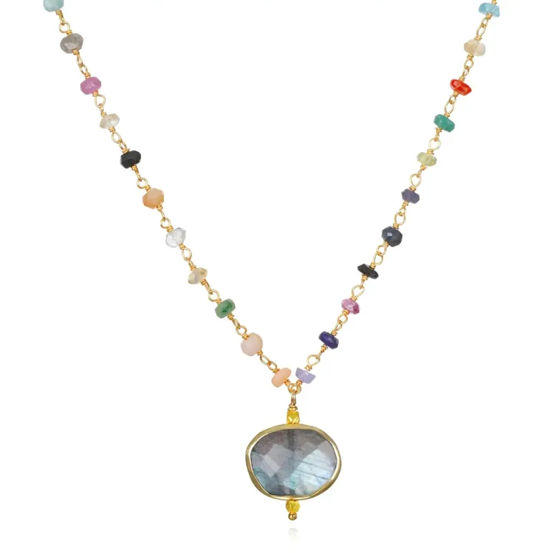 New! Bezel Charm Rainbow Necklace-Labradorite sold by Amelia Rose Design