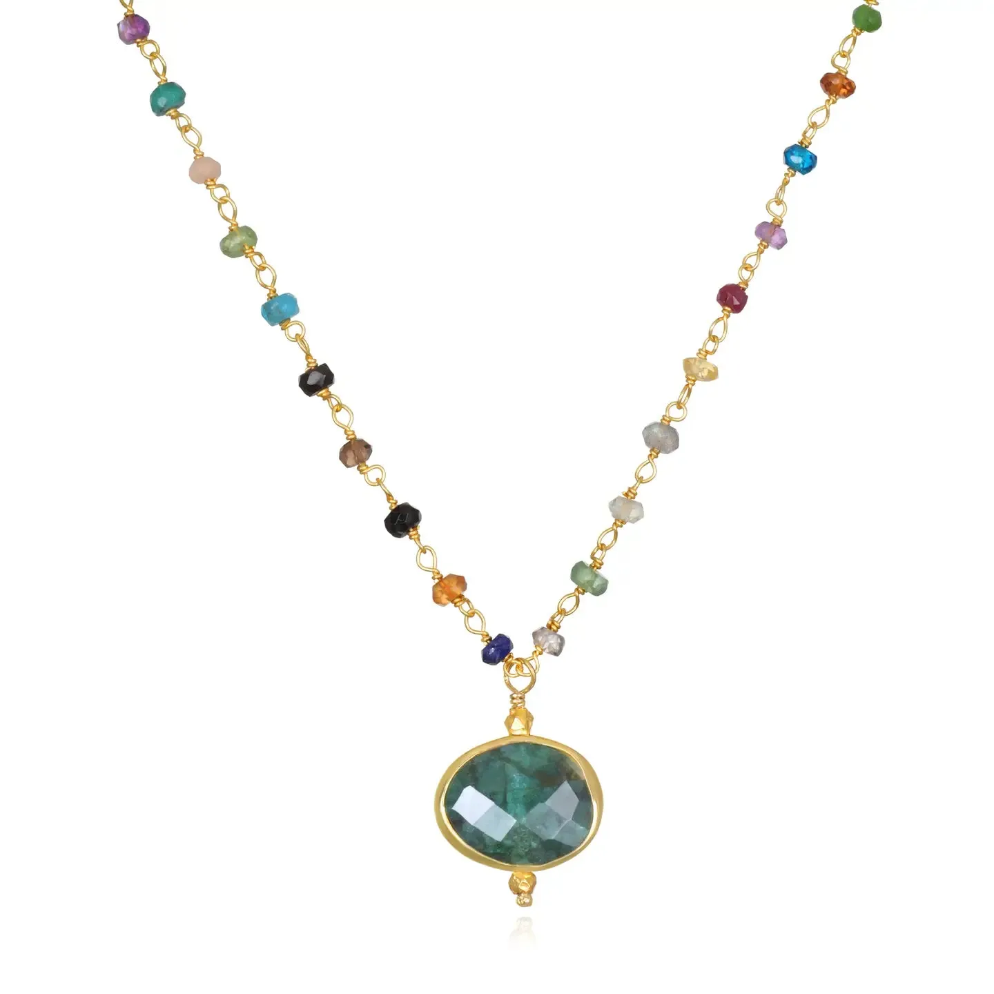 New! Bezel Charm Rainbow Necklace-Emerald sold by Amelia Rose Design