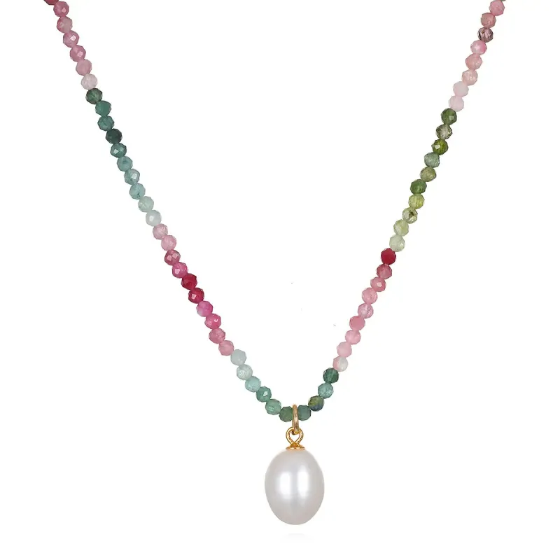 New!  Pearl Choker-Watermelon Tourmaline sold by Amelia Rose Design