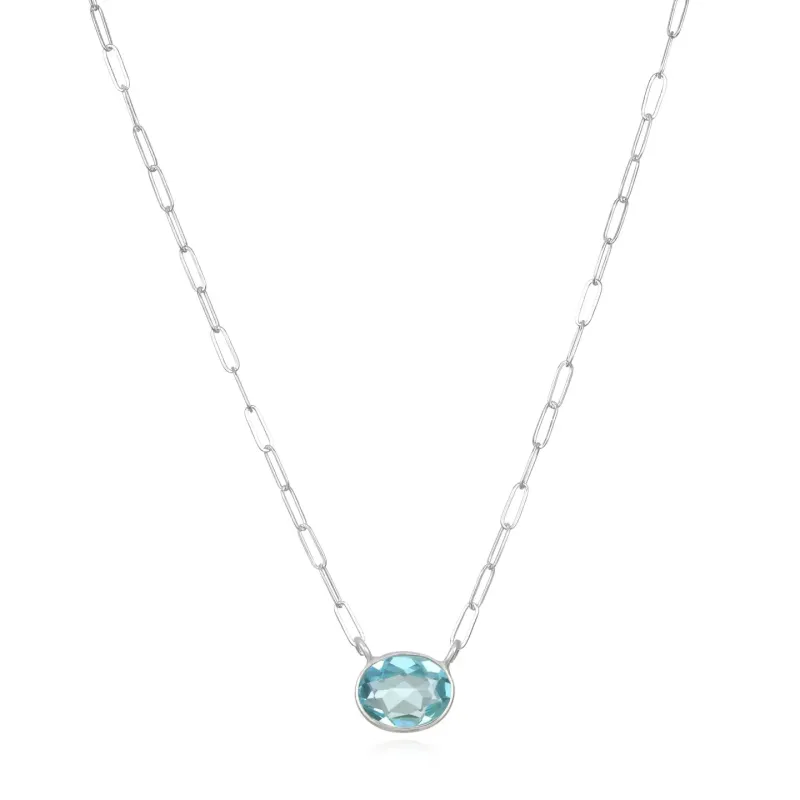 New! Gem Drop Bezel Paperclip Necklace-Blue Topaz sold by Amelia Rose Design