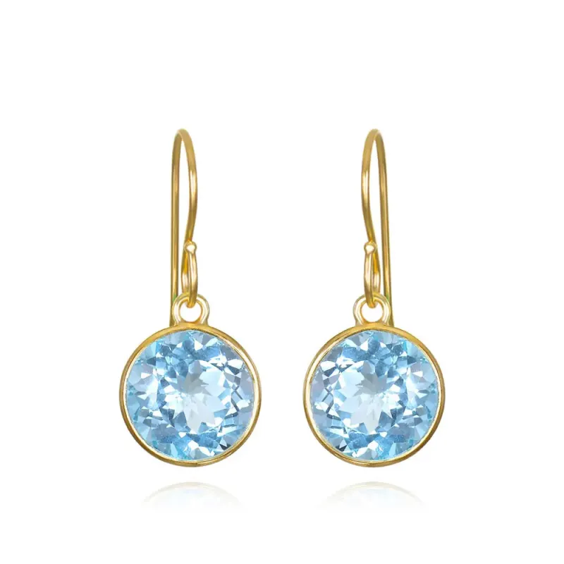 New! Bezeled Round Gem Drop Dangle-Blue Topaz sold by Amelia Rose Design
