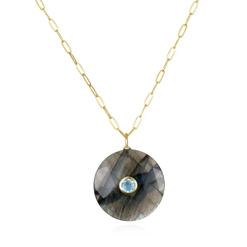 New!  Labradorite & Topaz Statement Coin Paperclip Necklace sold by Amelia Rose Design