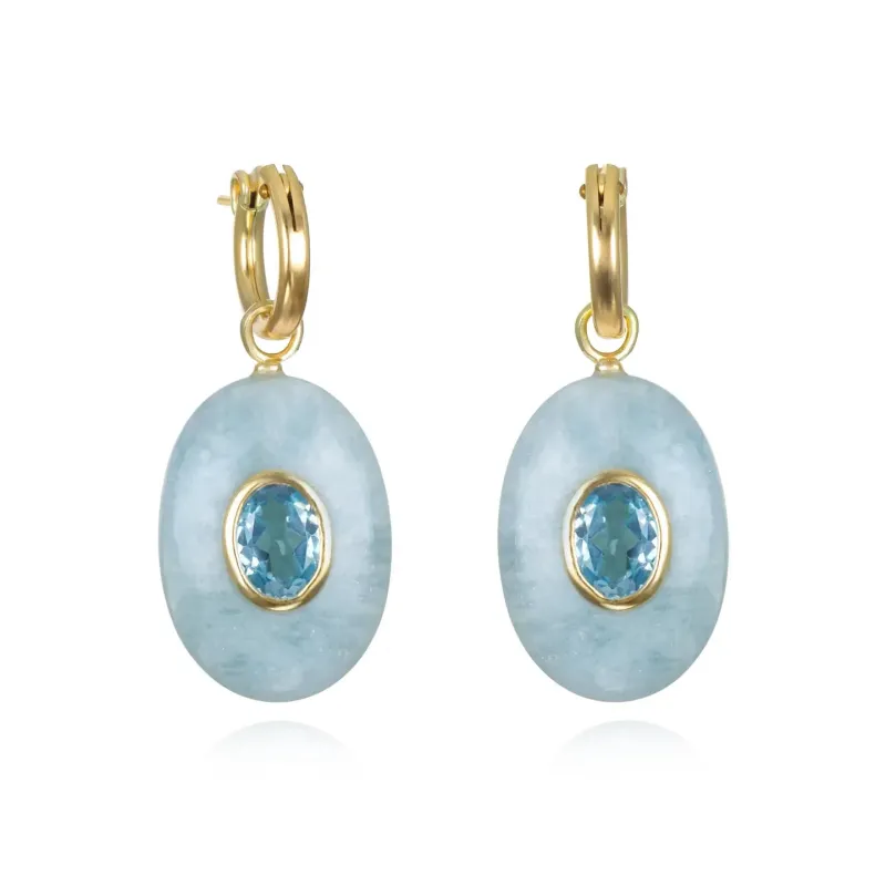 New! Aquamarine & Topaz Oval Huggies sold by Amelia Rose Design