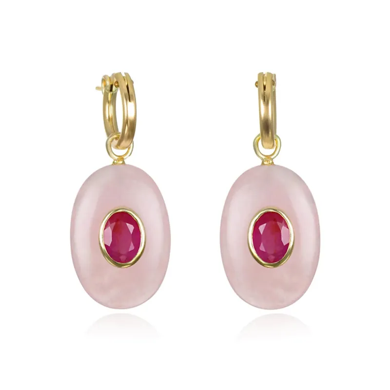 New! Rose Quartz & Sapphire Oval Huggies sold by Amelia Rose Design