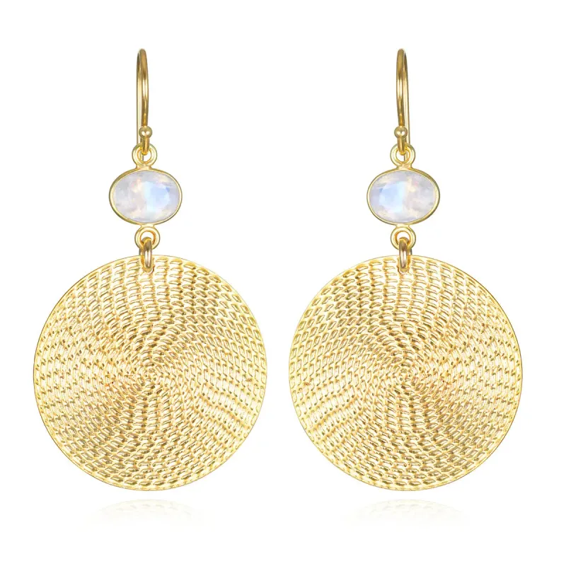 New! Rainbow Moonstone Disc Earrings sold by Amelia Rose Design
