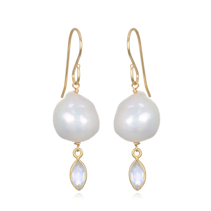 Baroque Pearl & Moonstone Earrings sold by Amelia Rose Design