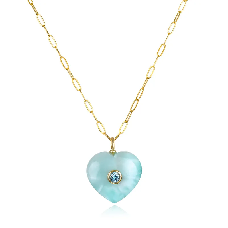 New! Larimar & Topaz Paperclip Heart Necklace sold by Amelia Rose Design