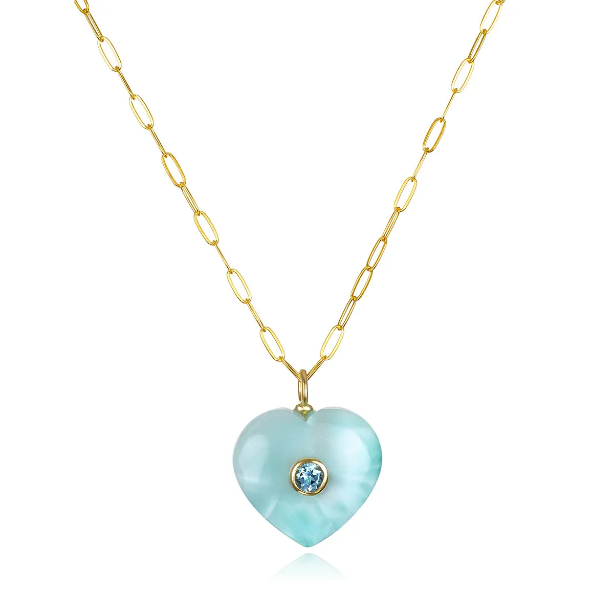 New! Larimar & Topaz Paperclip Heart Necklace sold by Amelia Rose Design