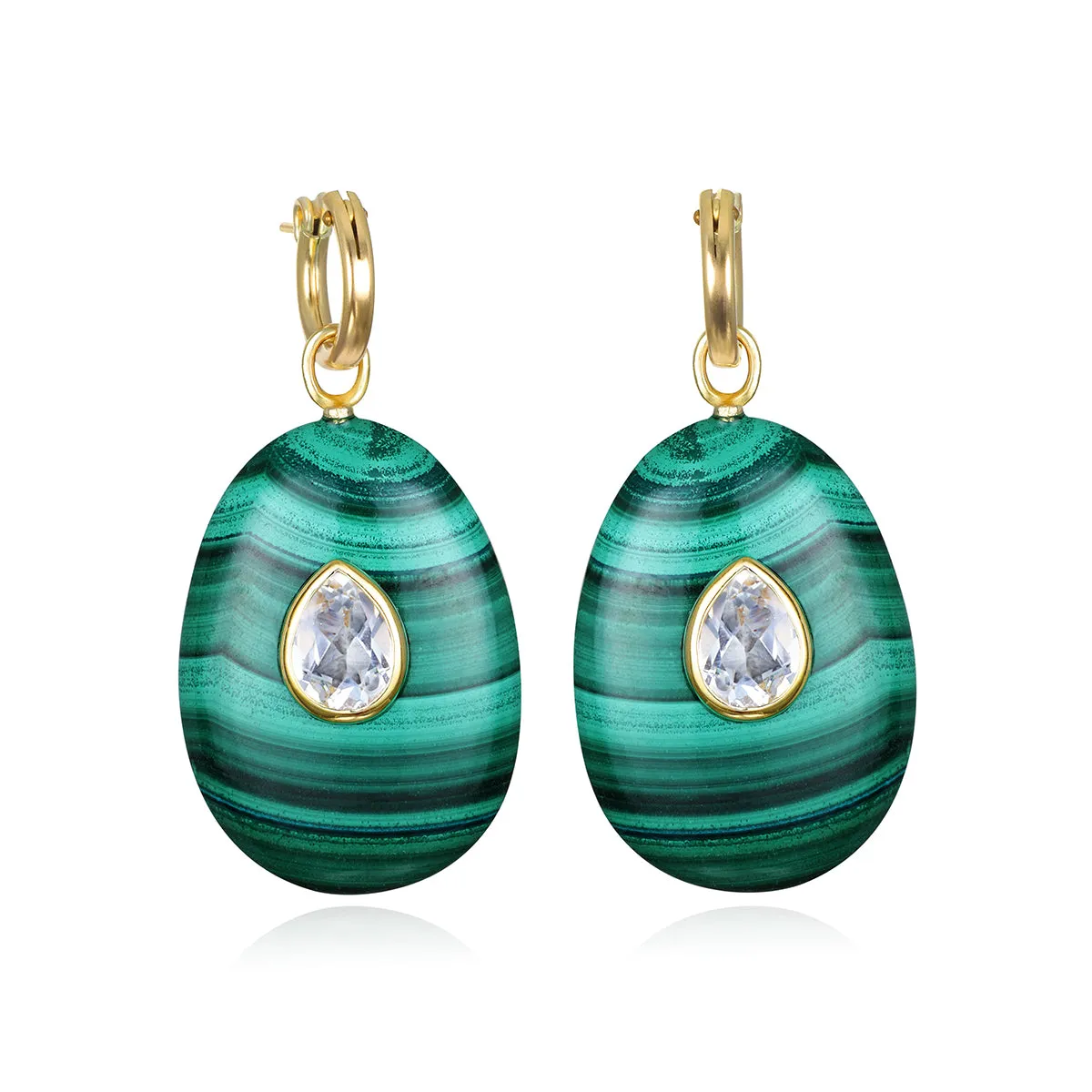 New! Grand Malachite & Topaz Huggies sold by Amelia Rose Design