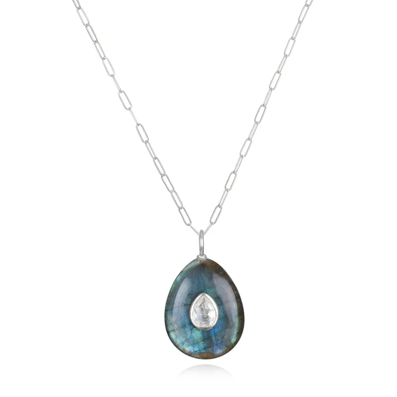 New! Labradorite & Topaz Pear Pendant Silver-Multiple Lengths sold by Amelia Rose Design
