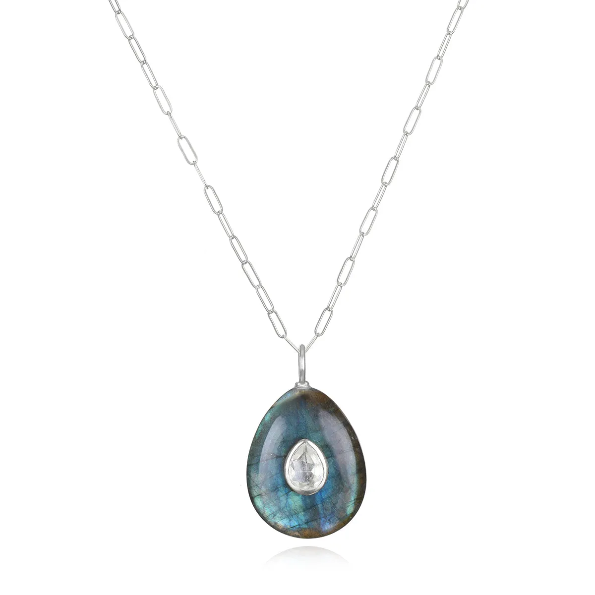 New! Labradorite & Topaz Pear Pendant Silver-Multiple Lengths sold by Amelia Rose Design