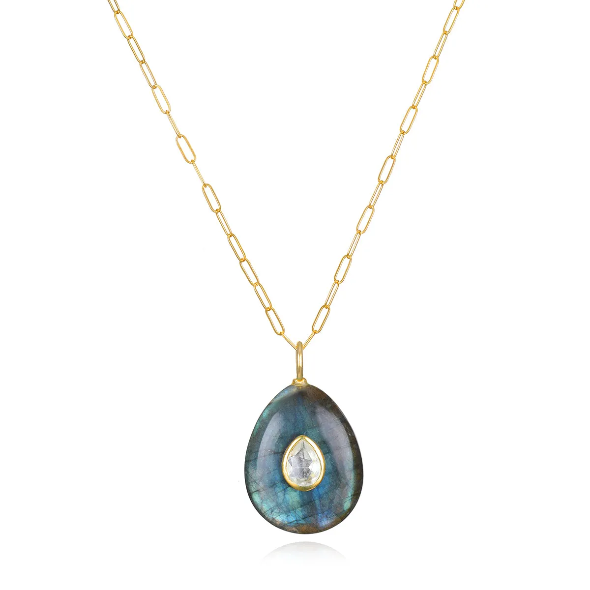 New! Labradorite & Topaz Pear Pendant Gold-Multiple Lengths sold by Amelia Rose Design