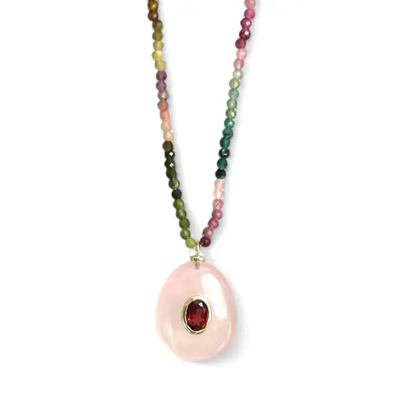 New! Triple Gemstone Beaded Choker-Rose Quartz & Garnet sold by Amelia Rose Design