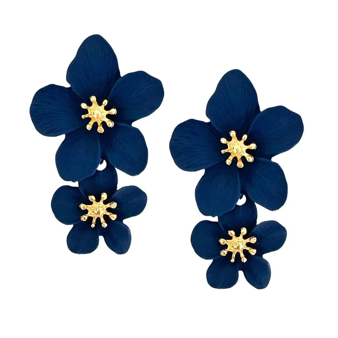 Grand Flower Post Dangles-Navy sold by Amelia Rose Design