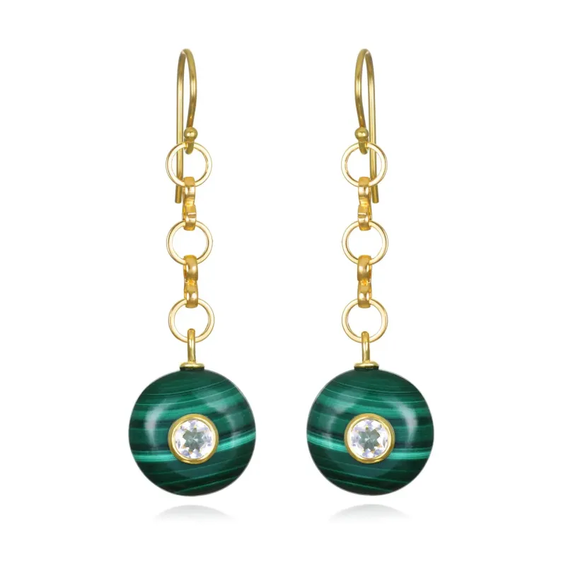 New! Double Gemstone Dangles-Malachite & Topaz sold by Amelia Rose Design