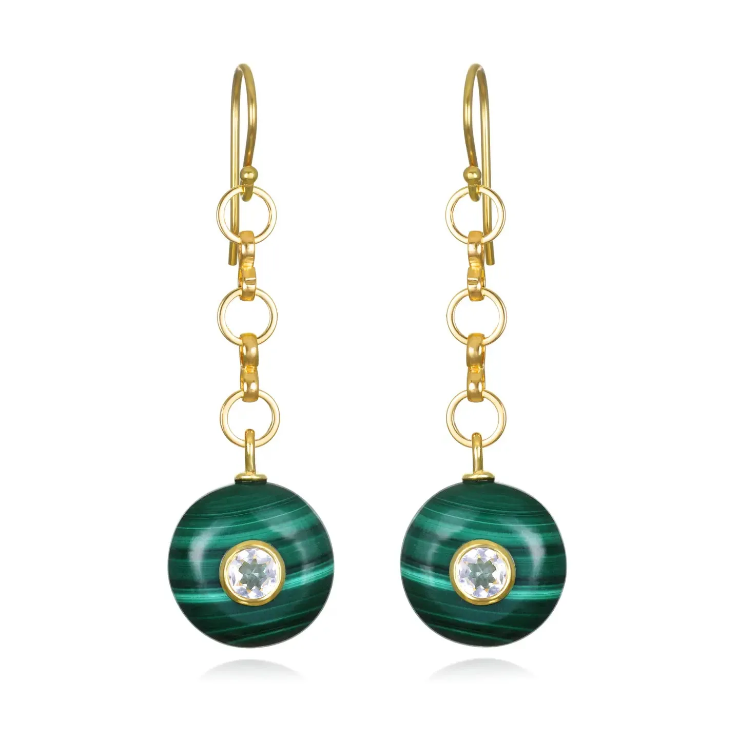 New! Double Gemstone Dangles-Malachite & Topaz sold by Amelia Rose Design