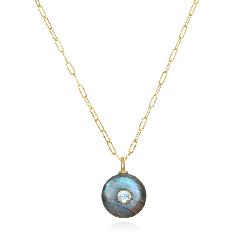 New!  Labradorite & Topaz Petite Coin Necklace sold by Amelia Rose Design