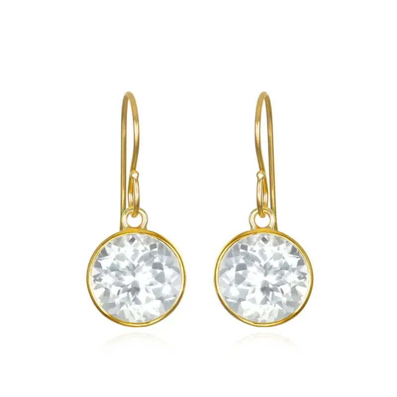 Bezel Round Gemdrop Dangles - White Topaz - Gold sold by Amelia Rose Design