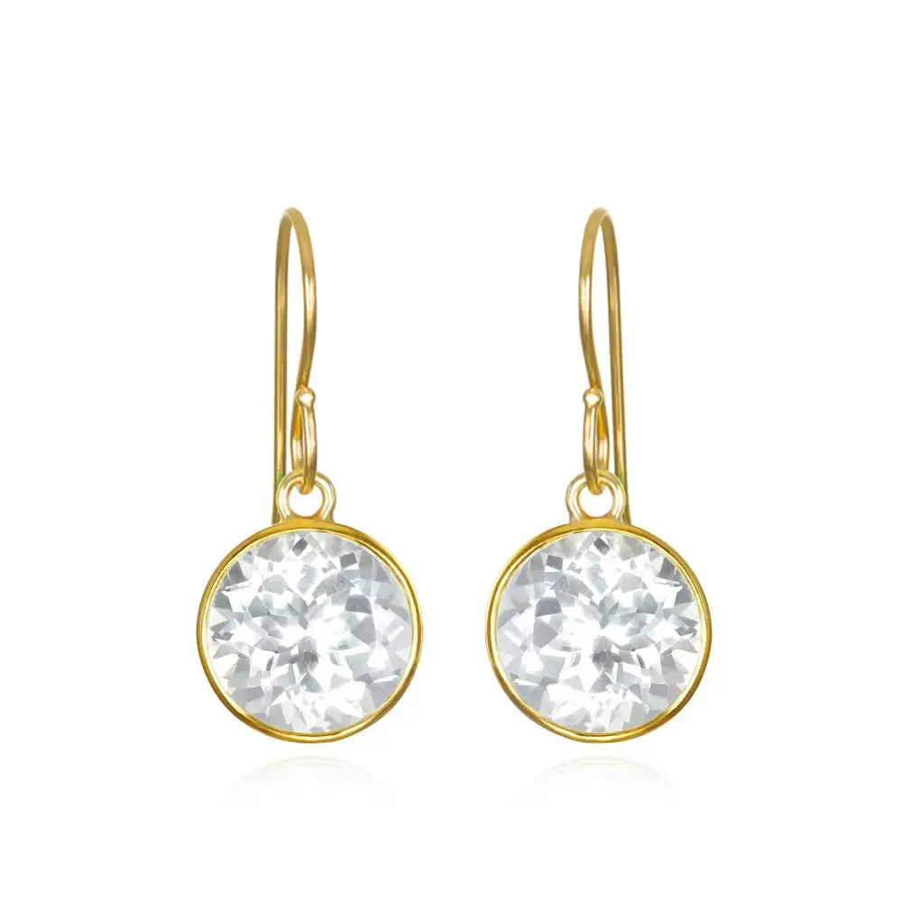 Bezel Round Gemdrop Dangles - White Topaz - Gold sold by Amelia Rose Design