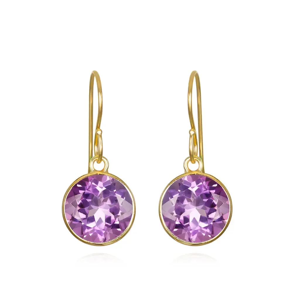 Bezel Round Gemdrop Dangles - Amethyst - Gold sold by Amelia Rose Design