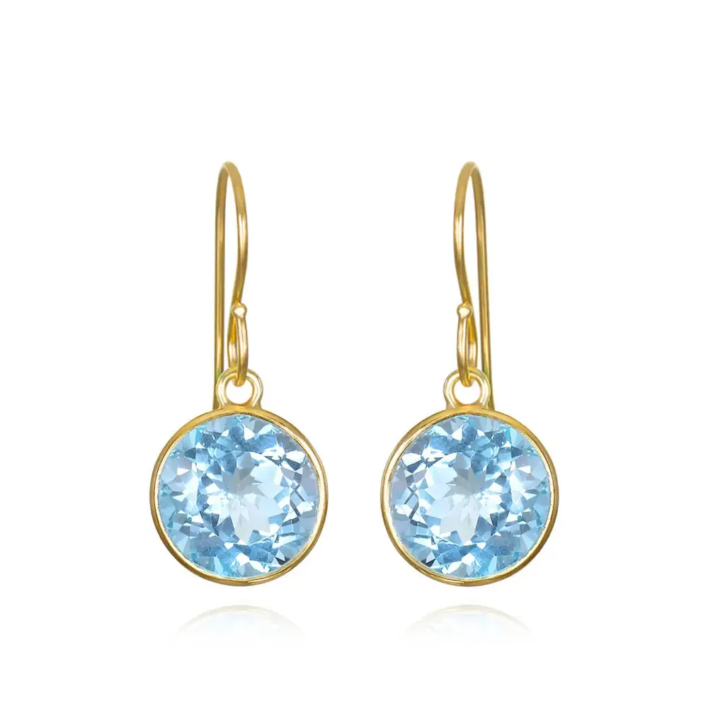 Bezel Round Gemdrop Dangles - Sky Blue Topaz - Gold sold by Amelia Rose Design